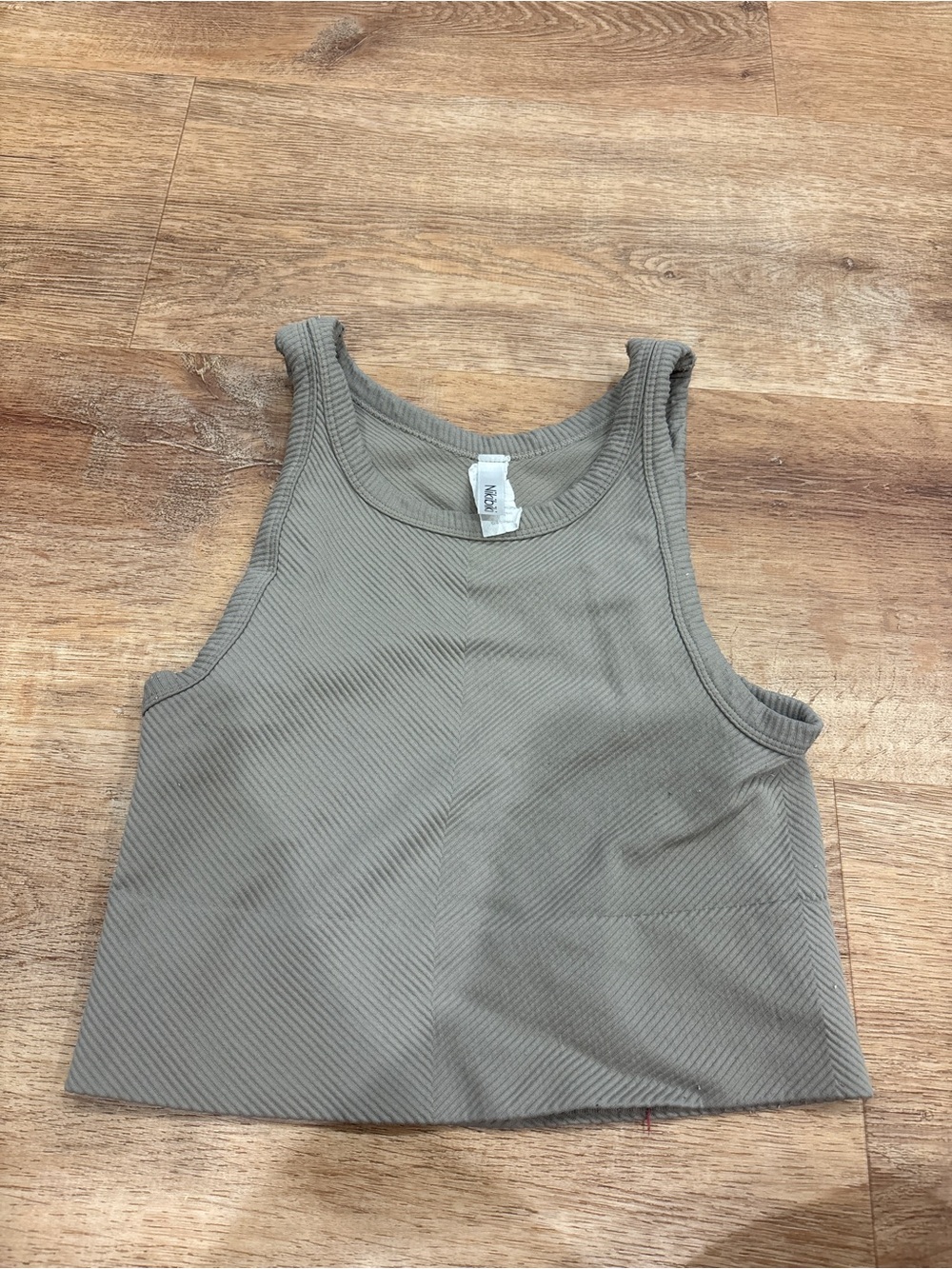 Nikibiki Ribbed Scoop Neck Crop Tank in Taupe